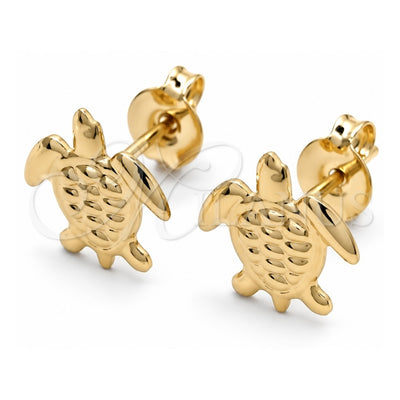 Oro Laminado Stud Earring, Gold Filled Style Turtle Design, Polished, Golden Finish, 02.58.0084