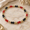 Oro Laminado Adjustable Bolo Bracelet, Gold Filled Style Ball Design, with Black and Orange Red Azavache, Polished, Golden Finish, 03.32.0572.7 (02 MM Thickness, 7 Inches Length)
