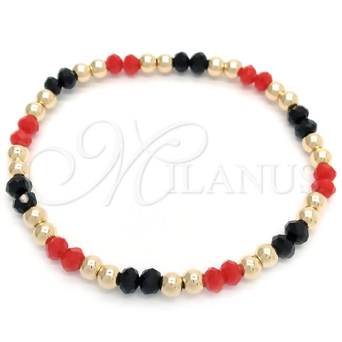 Oro Laminado Adjustable Bolo Bracelet, Gold Filled Style Ball Design, with Black and Orange Red Azavache, Polished, Golden Finish, 03.32.0572.7 (02 MM Thickness, 7 Inches Length)