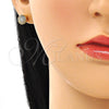 Oro Laminado Stud Earring, Gold Filled Style Ball Design, with Aqua Blue Micro Pave, Polished, Golden Finish, 02.156.0424.5