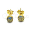 Oro Laminado Stud Earring, Gold Filled Style Ball Design, with Aqua Blue Micro Pave, Polished, Golden Finish, 02.156.0424.5