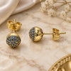 Oro Laminado Stud Earring, Gold Filled Style Ball Design, with Aqua Blue Micro Pave, Polished, Golden Finish, 02.156.0424.5