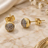 Oro Laminado Stud Earring, Gold Filled Style with Amethyst Micro Pave, Polished, Golden Finish, 02.156.0424.6