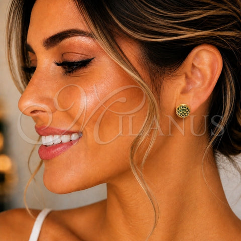 Oro Laminado Stud Earring, Gold Filled Style with Green Micro Pave, Polished, Golden Finish, 02.156.0424.7