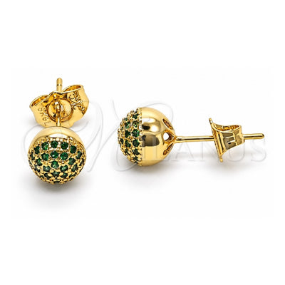 Oro Laminado Stud Earring, Gold Filled Style with Green Micro Pave, Polished, Golden Finish, 02.156.0424.7
