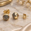 Oro Laminado Stud Earring, Gold Filled Style with Sapphire Blue Micro Pave, Polished, Golden Finish, 02.156.0424.8