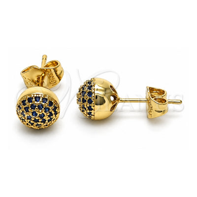 Oro Laminado Stud Earring, Gold Filled Style with Sapphire Blue Micro Pave, Polished, Golden Finish, 02.156.0424.8