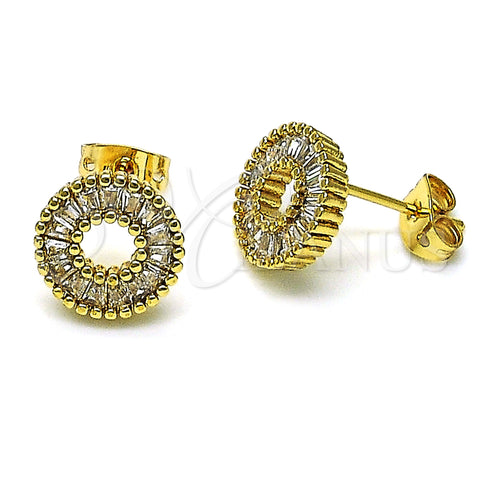 Oro Laminado Stud Earring, Gold Filled Style Baguette Design, with White Cubic Zirconia, Polished, Golden Finish, 02.342.0185