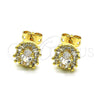 Oro Laminado Stud Earring, Gold Filled Style Baguette Design, with White Micro Pave and White Cubic Zirconia, Polished, Golden Finish, 02.342.0187