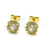 Oro Laminado Stud Earring, Gold Filled Style Baguette Design, with White Micro Pave and White Cubic Zirconia, Polished, Golden Finish, 02.342.0187