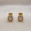 Oro Laminado Stud Earring, Gold Filled Style Baguette Design, with White Micro Pave and White Cubic Zirconia, Polished, Golden Finish, 02.342.0187