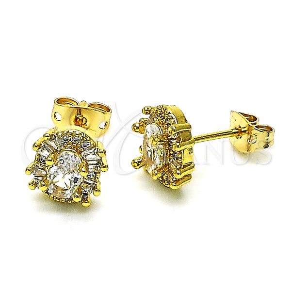 Gold Filled Ring — Stud Earring Baguette Design with White Micro Pave — main product view — SKU 148436 | Oro Laminado anillo — Stud Earring Baguette diseño with blanco Micro Pave — SKU 148436
