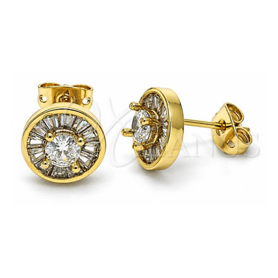 Oro Laminado Stud Earring, Gold Filled Style Baguette Design, with White Cubic Zirconia, Polished, Golden Finish, 02.342.0188