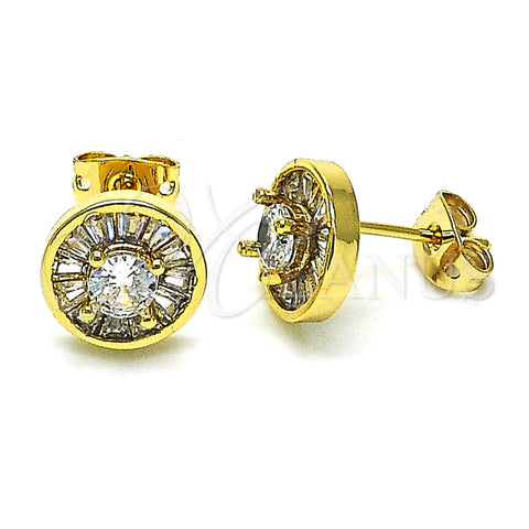 Oro Laminado Stud Earring, Gold Filled Style Baguette Design, with White Cubic Zirconia, Polished, Golden Finish, 02.342.0188