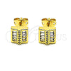 Oro Laminado Stud Earring, Gold Filled Style Baguette Design, with White Micro Pave and White Cubic Zirconia, Polished, Golden Finish, 02.342.0193