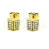 Oro Laminado Stud Earring, Gold Filled Style Baguette Design, with White Micro Pave and White Cubic Zirconia, Polished, Golden Finish, 02.342.0193