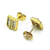 Oro Laminado Stud Earring, Gold Filled Style Baguette Design, with White Micro Pave and White Cubic Zirconia, Polished, Golden Finish, 02.342.0193
