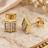 Oro Laminado Stud Earring, Gold Filled Style Baguette Design, with White Micro Pave and White Cubic Zirconia, Polished, Golden Finish, 02.342.0193