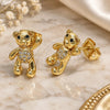 Oro Laminado Stud Earring, Gold Filled Style Teddy Bear Design, with White and Black Micro Pave, Polished, Golden Finish, 02.342.0196