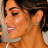 Oro Laminado Stud Earring, Gold Filled Style Teddy Bear and Heart Design, with White and Black Micro Pave, Polished, Golden Finish, 02.342.0197