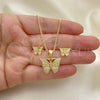 Oro Laminado Earring and Pendant Adult Set, Gold Filled Style Butterfly Design, with White Micro Pave, Polished, Golden Finish, 10.342.0065