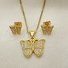 Oro Laminado Earring and Pendant Adult Set, Gold Filled Style Butterfly Design, with White Micro Pave, Polished, Golden Finish, 10.342.0065