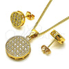 Oro Laminado Earring and Pendant Adult Set, Gold Filled Style with White Micro Pave, Polished, Golden Finish, 10.342.0070