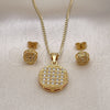 Oro Laminado Earring and Pendant Adult Set, Gold Filled Style with White Micro Pave, Polished, Golden Finish, 10.342.0070