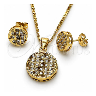 Oro Laminado Earring and Pendant Adult Set, Gold Filled Style with White Micro Pave, Polished, Golden Finish, 10.342.0070