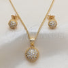 Oro Laminado Earring and Pendant Adult Set, Gold Filled Style with White Micro Pave, Polished, Golden Finish, 10.342.0072