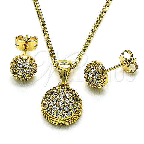 Oro Laminado Earring and Pendant Adult Set, Gold Filled Style with White Micro Pave, Polished, Golden Finish, 10.342.0072