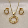 Oro Laminado Earring and Pendant Adult Set, Gold Filled Style with White Micro Pave, Polished, Golden Finish, 10.342.0074