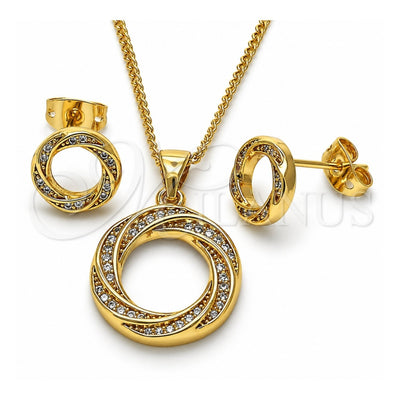 Oro Laminado Earring and Pendant Adult Set, Gold Filled Style with White Micro Pave, Polished, Golden Finish, 10.342.0074