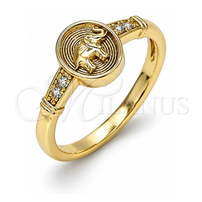 Oro Laminado Multi Stone Ring, Gold Filled Style Elephant Design, with White Micro Pave, Polished, Golden Finish, 01.213.0028.07 (Size 7)