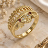 Oro Laminado Multi Stone Ring, Gold Filled Style with Garnet and White Cubic Zirconia, Polished, Golden Finish, 01.185.0019.10 (Size 10)