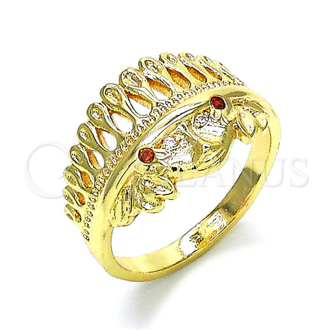 Oro Laminado Multi Stone Ring, Gold Filled Style with Garnet and White Cubic Zirconia, Polished, Golden Finish, 01.185.0019.10 (Size 10)