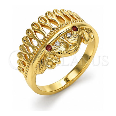 Oro Laminado Multi Stone Ring, Gold Filled Style with Garnet and White Cubic Zirconia, Polished, Golden Finish, 01.185.0019.11 (Size 11)
