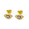 Oro Laminado Stud Earring, Gold Filled Style Evil Eye Design, Red Enamel Finish, Golden Finish, 02.213.0398