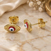 Oro Laminado Stud Earring, Gold Filled Style Evil Eye Design, Red Enamel Finish, Golden Finish, 02.213.0398