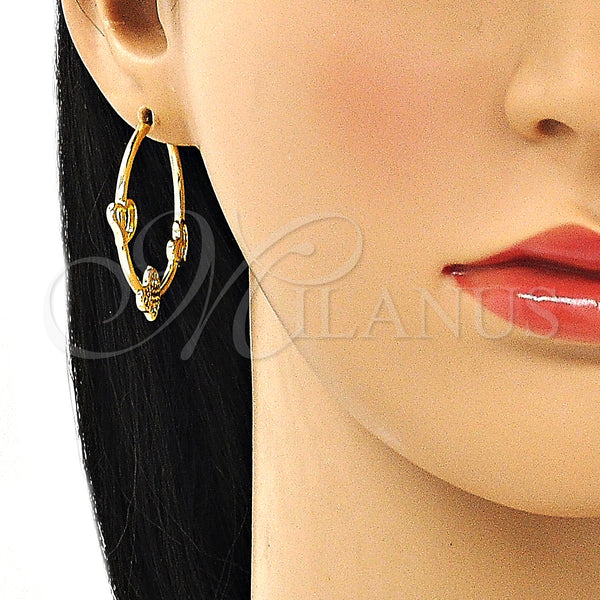 Gold Filled Hoop Earrings — Medium Hoop Heart Design with Multicolor Micro Pave — alternate product view — SKU 148487 | Oro Laminado aretes de aro — Medium Hoop corazón diseño with Multicolor Micro Pave — SKU 148487