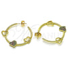 Oro Laminado Medium Hoop, Gold Filled Style Heart Design, with Multicolor Micro Pave, Polished, Golden Finish, 02.210.0707.1.30