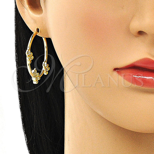 Gold Filled Hoop Earrings — Medium Hoop Teddy Bear Design with White Micro — alternate product view — SKU 148488 | Oro Laminado aretes de aro — Medium Hoop Teddy Bear diseño with blanco Micro — SKU 148488