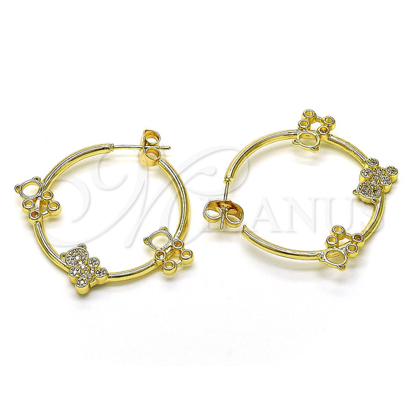 Gold Filled Hoop Earrings — Medium Hoop Teddy Bear Design with White Micro — main product view — SKU 148488 | Oro Laminado aretes de aro — Medium Hoop Teddy Bear diseño with blanco Micro — SKU 148488