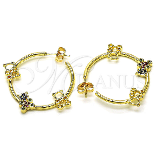 Gold Filled Hoop Earrings — Medium Hoop Teddy Bear Design with Multicolor Micro — main product view — SKU 148489 | Oro Laminado aretes de aro — Medium Hoop Teddy Bear diseño with Multicolor Micro — SKU 148489