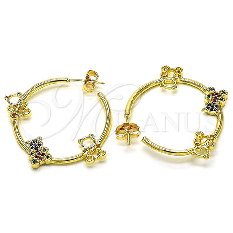Oro Laminado Medium Hoop, Gold Filled Style Teddy Bear Design, with Multicolor Micro Pave, Polished, Golden Finish, 02.210.0708.1.30