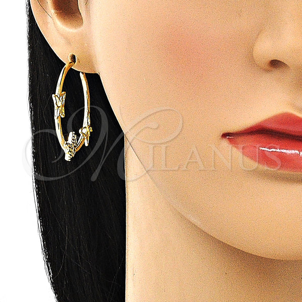 Gold Filled Hoop Earrings — Medium Hoop Butterfly Design with Multicolor Micro Pave — alternate product view — SKU 148491 | Oro Laminado aretes de aro — Medium Hoop Butterfly diseño with Multicolor Micro Pave — SKU 148491