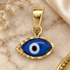 Oro Laminado Fancy Pendant, Gold Filled Style Evil Eye Design, Blue Enamel Finish, Golden Finish, 05.32.0088.1