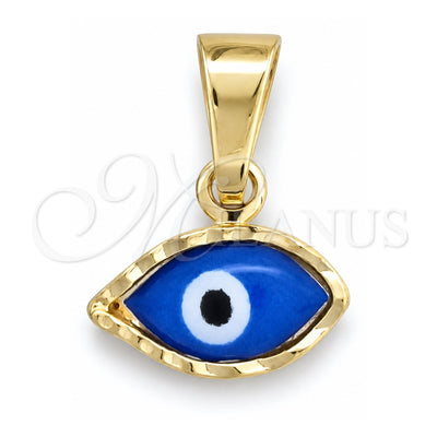 Oro Laminado Fancy Pendant, Gold Filled Style Evil Eye Design, Blue Enamel Finish, Golden Finish, 05.32.0088.1