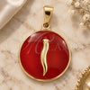 Oro Laminado Fancy Pendant, Gold Filled Style Chili Design, Red Enamel Finish, Golden Finish, 05.32.0090