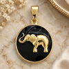 Oro Laminado Fancy Pendant, Gold Filled Style Elephant Design, Black Enamel Finish, Golden Finish, 05.32.0091